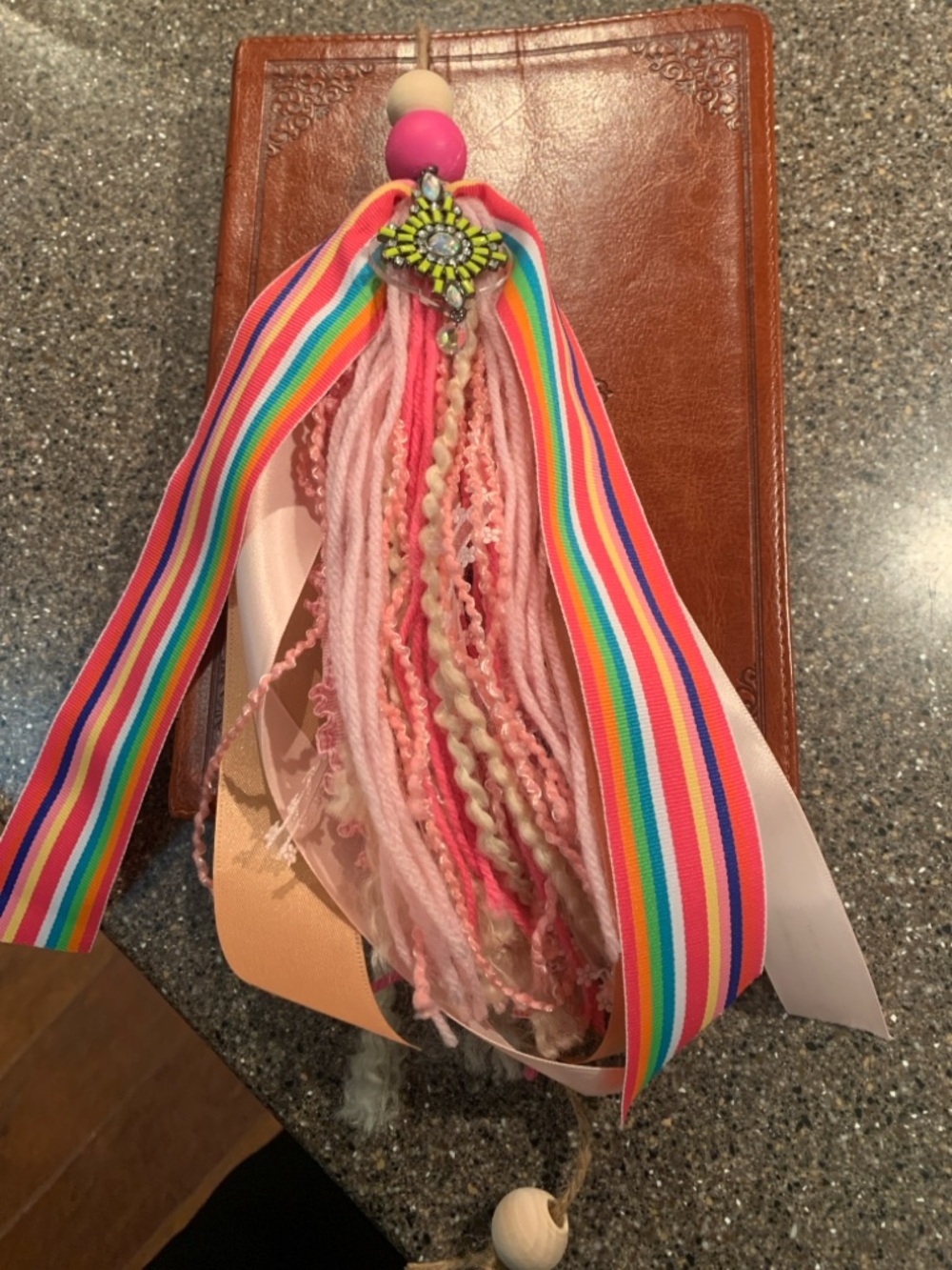 Pink & Striped Bible/Book Tassel Charm Keychain